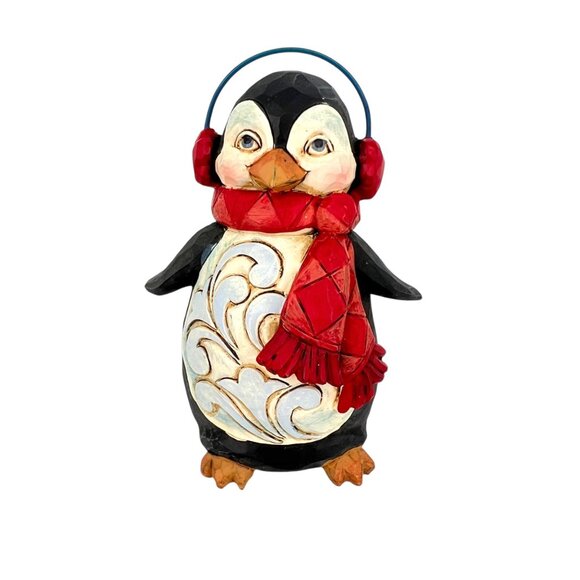 Jim Shore Mini Penguin Figurine With Ear Muffs & Red Scarf - Picture 6 of 10